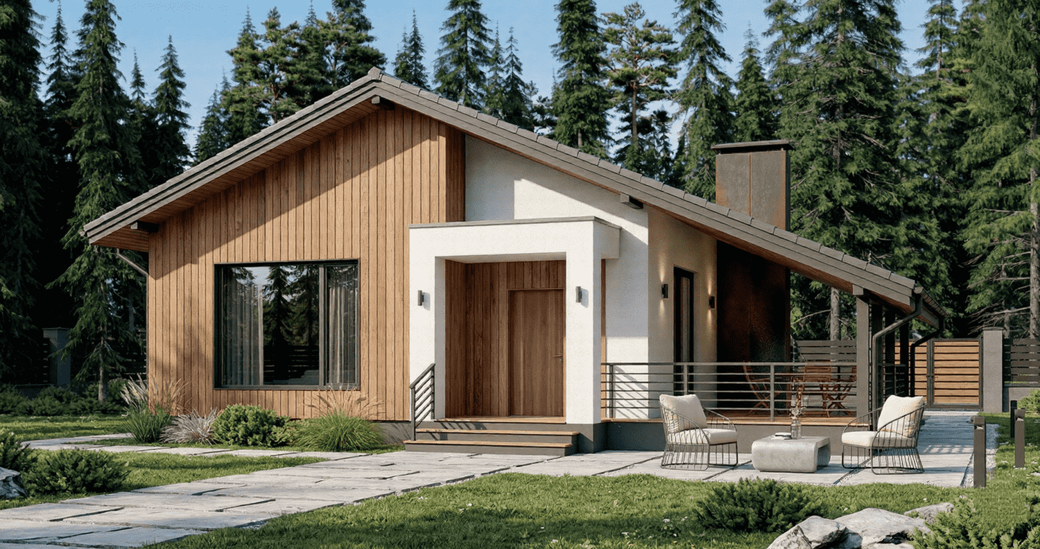 Construcción modular de madera para segunda residencia de verano, adaptada a parcela con gran pendiente cerca del Pantano de San Juan.